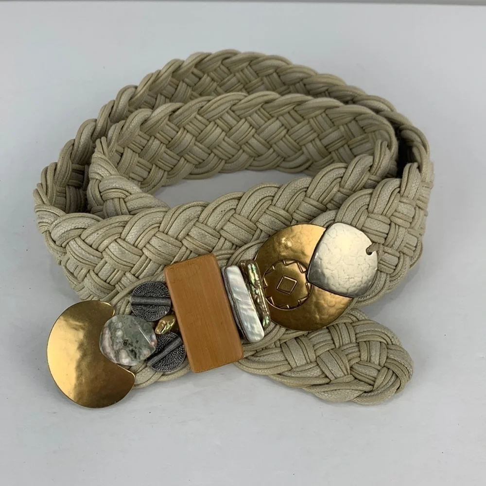 Braided Multimedia Metal Stone and Wood 1980’s Belt